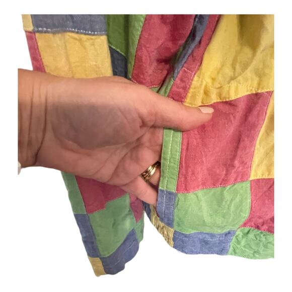 Vintage Women's Button Down Cotton Pastel Patchwork Shirt Shacket Size 16 - Picture 7 of 10